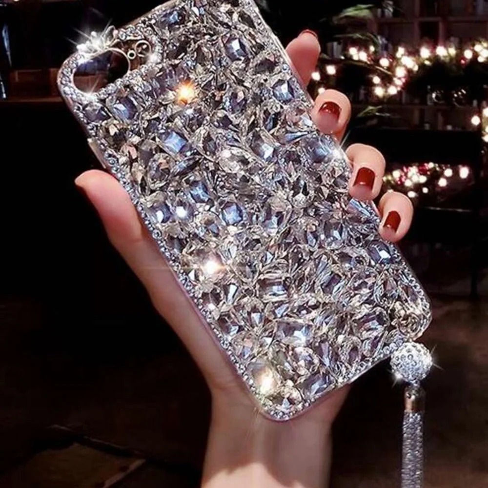 BLING!! 3D Apple IPhone 14 Plus Silver Large Rhinestone Gems Case